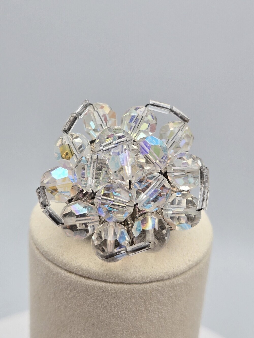 Vintage Aurora Borealis Crystal Cluster Brooch AB Rhinestone Statement